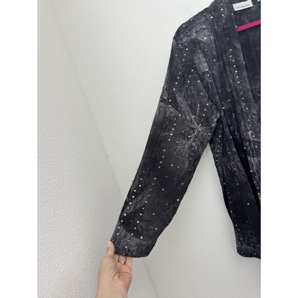 Avenue Women's Black Sequin Open Front Cardigan Blouse Duster Slinky 18/20 - Picture 3 of 11